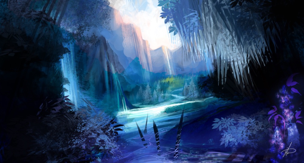 Blue Fairy Forest - background - concept design - videogame by Elisa Bellotti illustrator, Colorist, Concept, Visual and Comics Artist